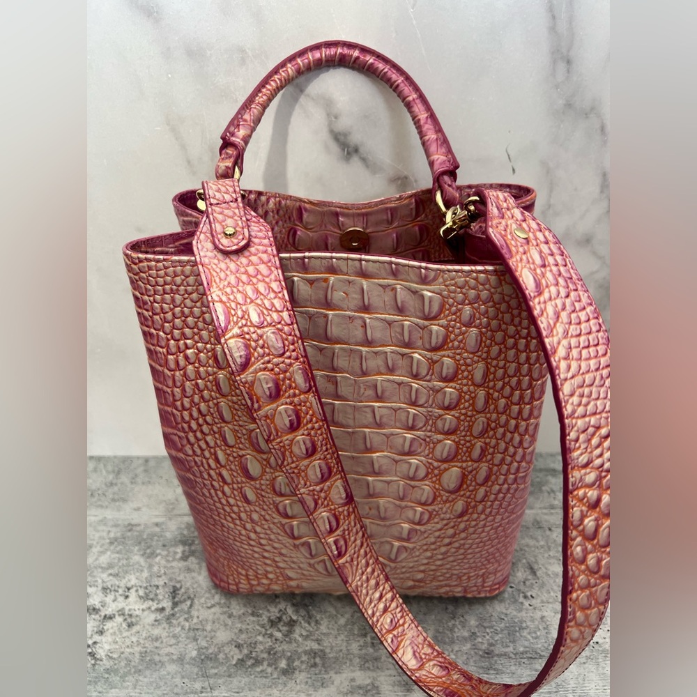 Brahmin Pink Crocodile-Embossed Bucket Bag NWOT